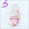 Pink opal pendant rose rodium plating silver pendant with zircon stone